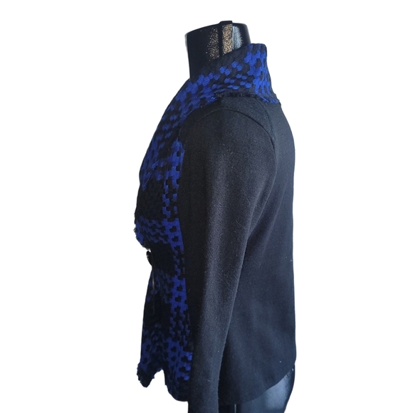 Vex Collection Black and Blue Checkered Belted Cardigan M - Picture 5 of 7